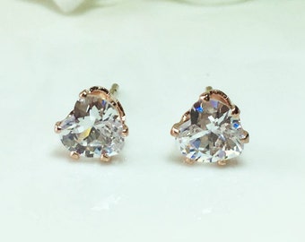 Diamond Stud Earrings,Heart Diamond Earrings,Diamond Stud Earrings,CZ Heart Studs Earrings,Gold Diamond Heart,Cubic Zirconia Stud,Romantic