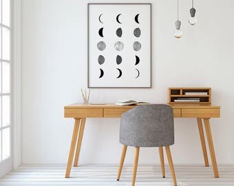 Moon Phases Prints, Affiche Scandinave, Moon Print, Moon Poster, La Lune Print, Luna Print, Scandinavian Print, Moon Wall Art, Nordic Print
