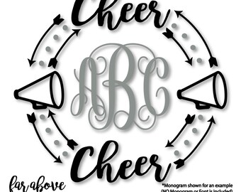 Cheerleader Cheer Megaphone Monogram Wreath Arrows (monogram NOT included) - SVG, DXF, png, jpg digital cut file for Silhouette or Cricut