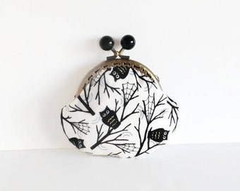 Black Owl Coin Purse, Metal Frame Change Pouch, Kiss Lock Coin Purse, Gift for her