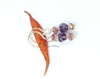 Purple Crystal Earrings, Sterling Silver Dangle Earrings, Bridesmaid Jewelry, Silver Earrings, Mothers Gift, Bridal Earrings, Purple Earring