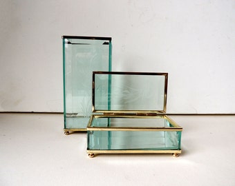 Cut Etched Glass and Brass Box and Container