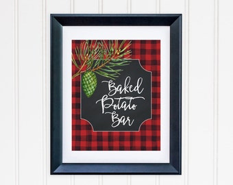 Baked Potato Bar Party Table Sign Printable Buffalo Plaid Table Sign Food Party Sign Buffet Table Sign Red Black Lumberjack Plaid 112