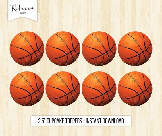 Basket cupcake toppers basketball toppers printable birthday toppers ...