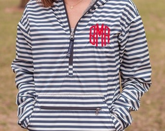 Monogrammed Striped Pullover | Monogram Rain Jacket | Monogram Pullover | Light Weight Jacket | Monogrammed Jacket | Nautical Stripe Jacket