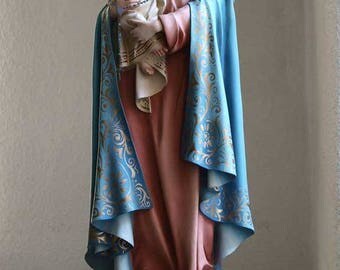 Madonna Holding Baby Jesus w Glass Beads Rosary Virgin Mary Glass Eyes Statues Spain Religious Antiques /406
