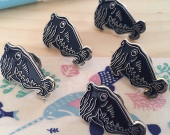 Cuttlefish soft enamel pin. Navy Blue Cuttlefish. Sealife Badge lapel pin.
