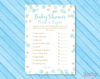 Blue and Gold Price is Right Baby Shower Game, Boy Baby Shower, blue gold glitter Confetti - PRiNTABLE INSTANT DOWNlOAD