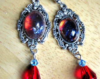 Dragons Breath Opal Earrings, Dangle Earrings, Blue Earrings, Red Earrings, Made to Order