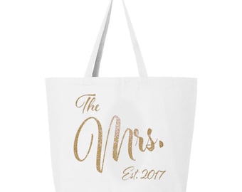 Mrs. Tote Bag, Jumbo Mrs Tote Bag, Bridal Shower Gift, Bride carry all, Mrs bag, Just Married Tote, Honeymoon tote bag, bride gift idea, bag