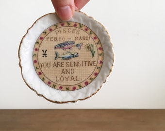 Vintage Zodiac Ring Dish - Pisces Jewelry Dish - Horoscope Catch All