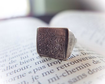 Old Script Ring, Old Signet Ring, Engraved Silver, Ethnic India, Prayer Jewelry, Mantra Ring, Bohemian Fashion, Silver Antique, Devotional
