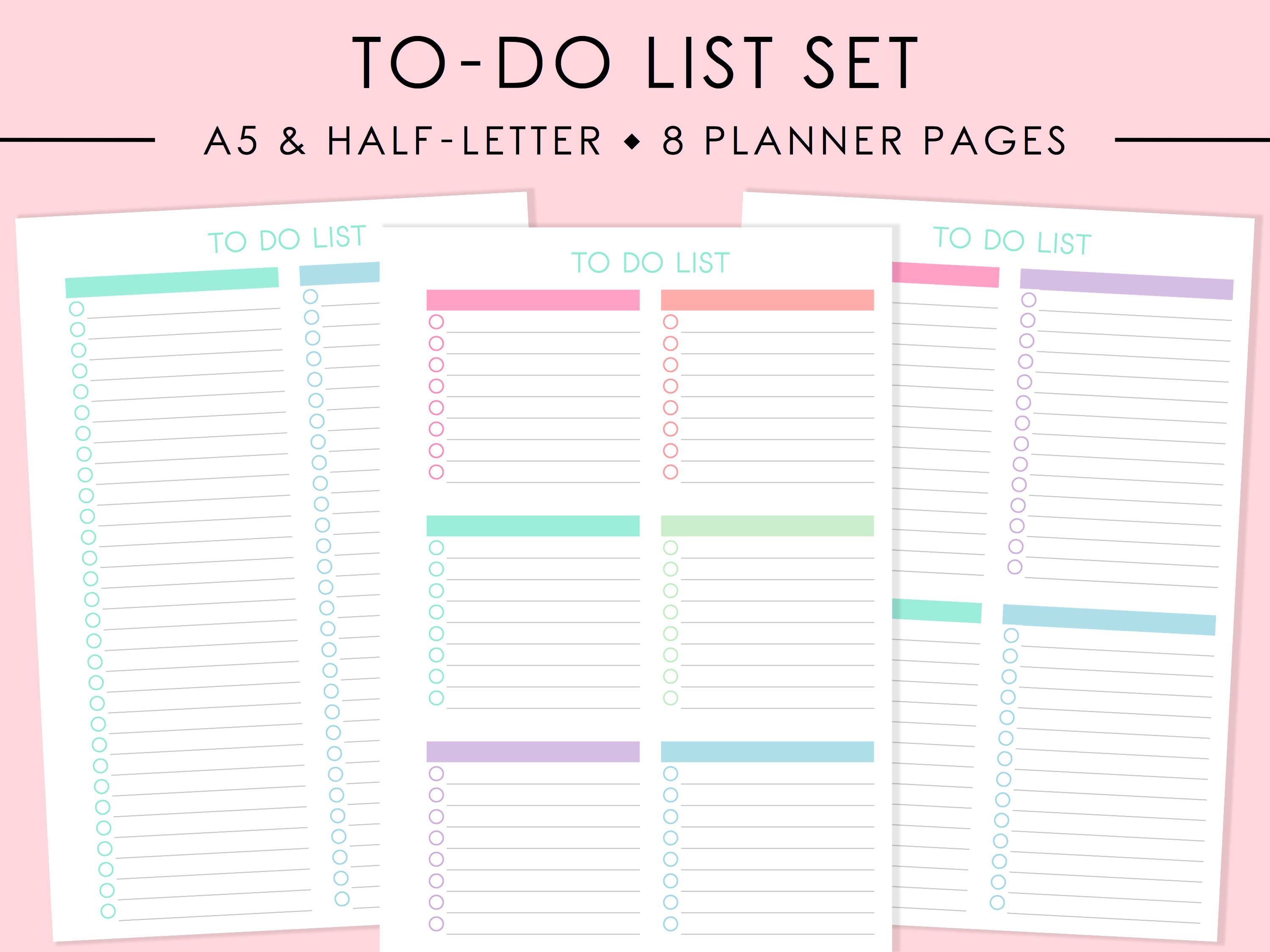 A5 To Do List Printable Set To Do List Checklist Lists