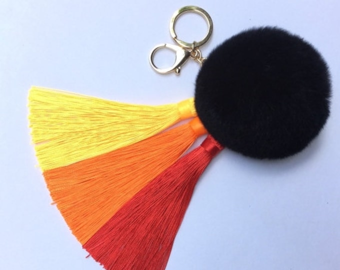 Yellow/Red Gradient Tassel Handbag Charm Fur Pom Pom ball keychain