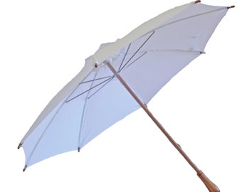 Sun Umbrella UV Parasol. White cotton Anti UV umbrella with wooden handle. Sunbella Duchess sun parasol. Blocks 98%+ UV rays. SD15WNL