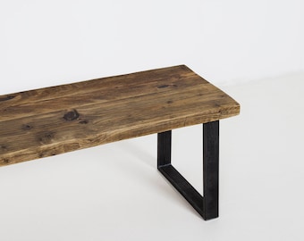 Reclaimed Wood Bench, Wide Bench Seat with Sturdy Steel Legs built from Reclaimed Wood