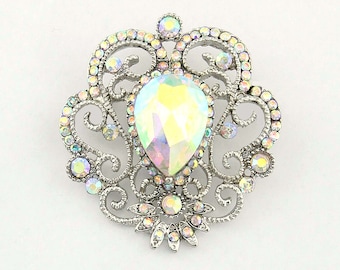 AB Rhinestone Brooch, Iridescent Aurora Borealis Brooch, Iridescent Brooch, Aurora Borealis Wedding Brooch, Iridescent Bridal Brooch