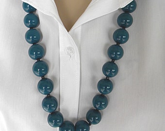 Blue Necklace, Big Chunky Statement Necklace, Long Necklaces for Woman, Chunky Necklace, Dark Blue Statement Necklace, Long Beaded Necklace
