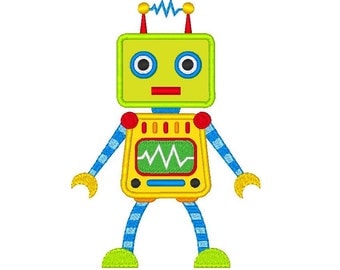 Cute Robot Applique Embroidery Design for Children, Boy's Applique Robot Machine Embroidery Design, Instant Download, No: JG00066-1
