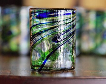 SALE . Artisanal . Recycled . Multi Colored . Swirl . Hand Blown - Glass Drinking Cups . SALE
