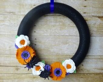 Halloween Felt Wreath, Felt Wreath, Halloween Wreath, Spider Wreath