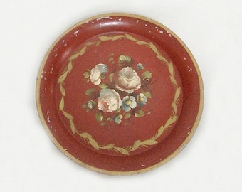 Antique French Hand-Painted Napoleon III Tray with Roses Decor - 19th Century