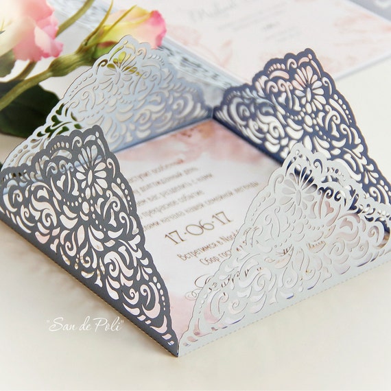 Wedding invitation Card Template Four-fold filigree envelope