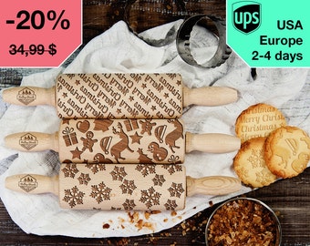 Christmas - Set of 3 MINI rolling pins - small laser engraved rolling pins