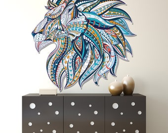 Noble Lion Head Wall Decal / Colorful Noble Lion Head Wall Sticker / Lion Head Mandala Wall Sticker / Noble Lion Head Decor - WDSET10432