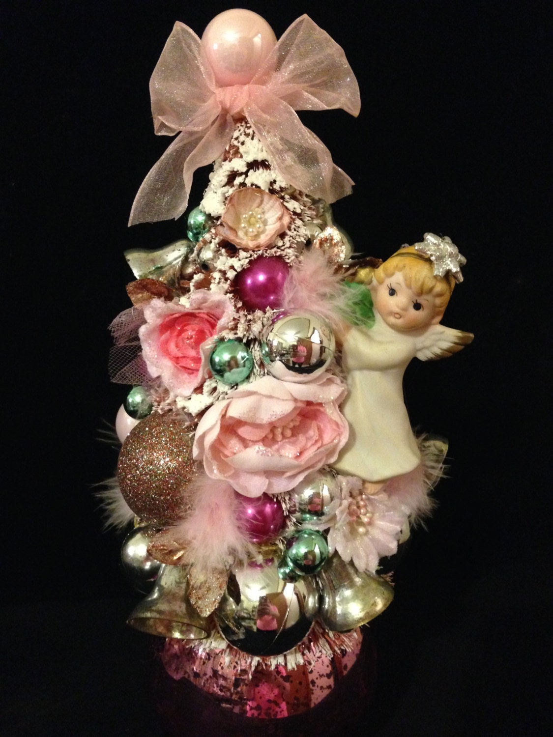Vintage Pink Bottle Brush Tree Tabletop Christmas Tree