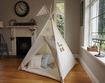 Teepee / Kids Teepee / Indoor tent for kids / Tepee with poles/ teepee with flag and window / wigwam for kids / playtent for indoor outdoor