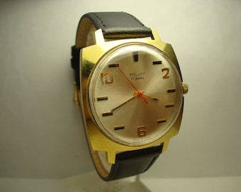 Poljot mens wrist watch AU20 gold plated 17 jewels Original RARE USSR great condition Serviced