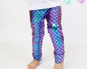 Little Mermaid Leggings- magical mermaid scales - Baby Toddler kid -Fish Scale Leggings- mermaid leggings- two-tone turquoise and purple