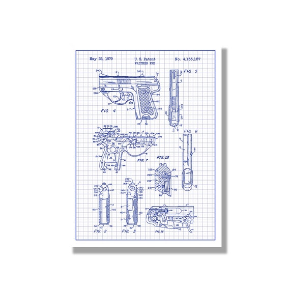 Walther PPK Military and Weapons Patent Poster Blueprint