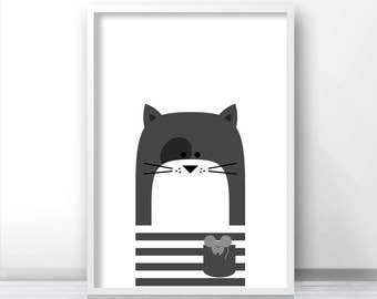 Cat Nursery Print, Printable Nursery Art, Kids Print, Instant Digital Download Print, Animal Nursery Decor, Cat Print, Printable Kids Art