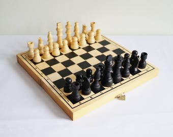 Chess Set with Wooden Pieces Chess Board Chess Pieces Vintage Chess Original Chess