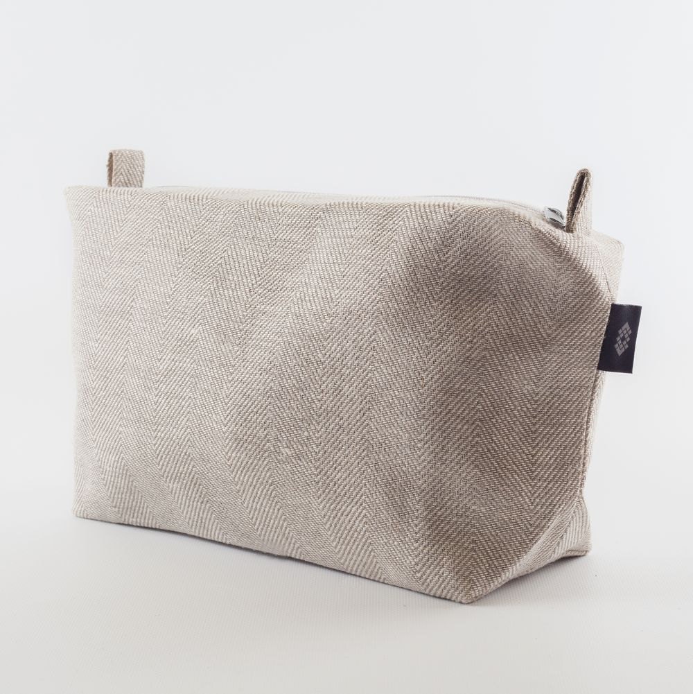 Large White Linen Makeup Bag Herringbone Linen Makeup Bag