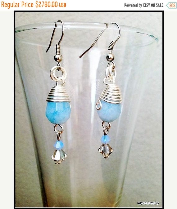 Free Shipping - Blue drop earrings, Statement Earrings, Azure Dangle Earrings, Small Womens Earrings, Light Blue Earrings, Womens Ball Earri