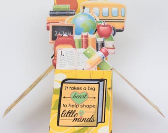 Teacher, bus driver, school, professor folding popup card