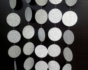 STERLING: Silver Glitter Cirle Paper Heart Garland – Party, Wedding, Shower, Room Decoration