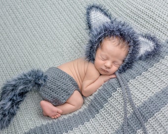 Baby Wolf Costume - Woodland Baby Shower - Baby Gift - Woodland Nursery - Newborn Outfit - Newborn Photo Prop - Baby Outfit For Pictures