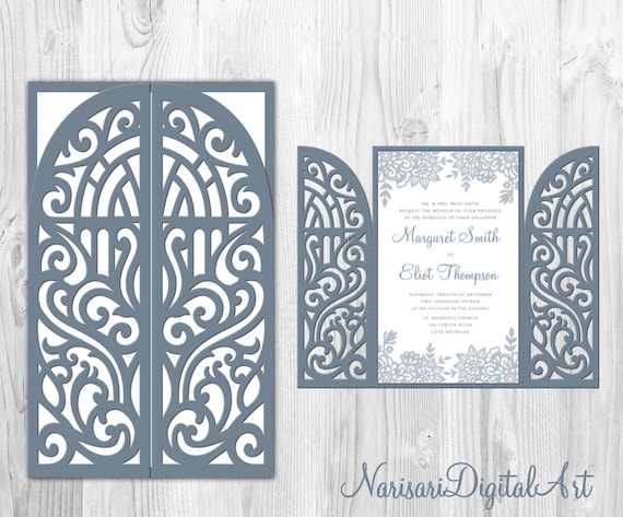 Download 5x8'' Gate Fold Door Wedding Invitation Card Template