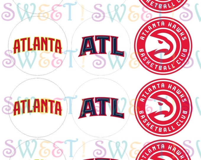 Edible Atlanta Hawks Cupcake, Cookie or Oreo Toppers - Wafer Paper or Frosting Sheet