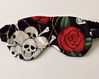 Skulls & roses SLEEP MASK. eye mask, sleeping aid, ladies gift, travel mask, travel gift, gift for her