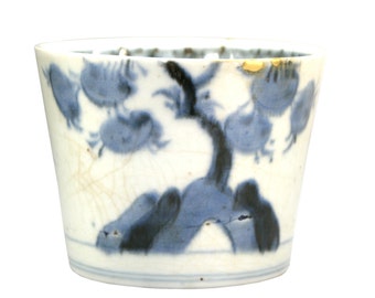 soba choko sometsuke white blue porcelain Kintsugi tea cup ceremony bowl gold Urushi