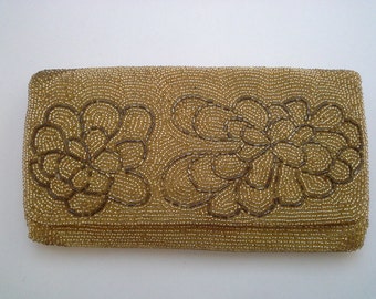 Gold Evening Bag, Vintage Evening Bag, Gold Beaded Clutch, Beaded Evening Bag, Gold Formal Clutch, Gold Beaded Purse, Gold Bead Clutch