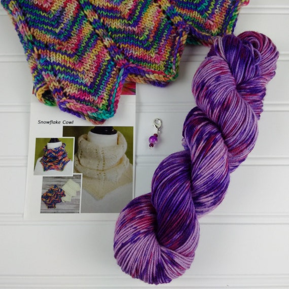 Knitting Kit, DIY Cowl Scarf Kit, Hand Dyed Yarn, knitting pattern with hand ...