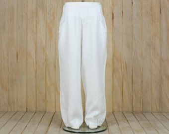 Lagenlook 100% Italian Linen Ladies UK Plus Size 16 18 20 22 24 26 Trousers Pants Long Loose Slouch White, Black, Blue, Beige 3205