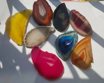 8pcs/lot Agate Slices Coloured Geode Polished Slabs Brazil Agate Slice Random Selection Mix Colours