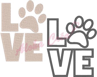 Machine Embroidery Designs applique and filled Love paw dog (2 models-8 sizes each) - Instant Digital Download